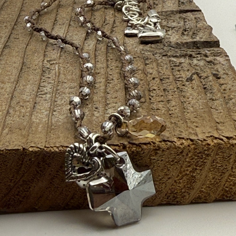 Brighton Karma Cross Charm Crystal Beaded Cord Necklace Jewelry